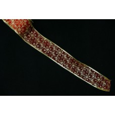 2.5 Inch Wired Christmas Ribbon with Gold Metallic Design on Red Organga, 2-1/2 In. X 10 Yds (Lot of 1 Spool)  SALE ITEM
